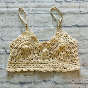 B.O.G Collective Crochet Crop Tank L | NWOT Cream Adjustable Straps Smocked Back